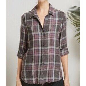 CLOTH & STONE CORONET FRAYED HEM BUTTON DOWN LONG SLEEVE SHIRT CHARCOAL SZ L NWT